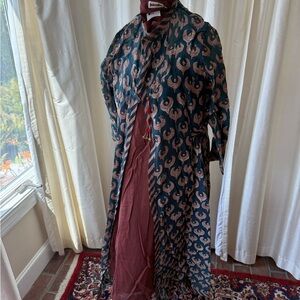 Fabindia Teal and Maroon Long Coat